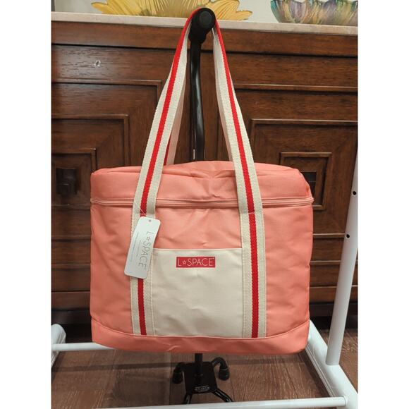 New Neiman Marcus L Space Coastal Insulated Cooler Bag Tote Large Coral Pink - Picture 6 of 8